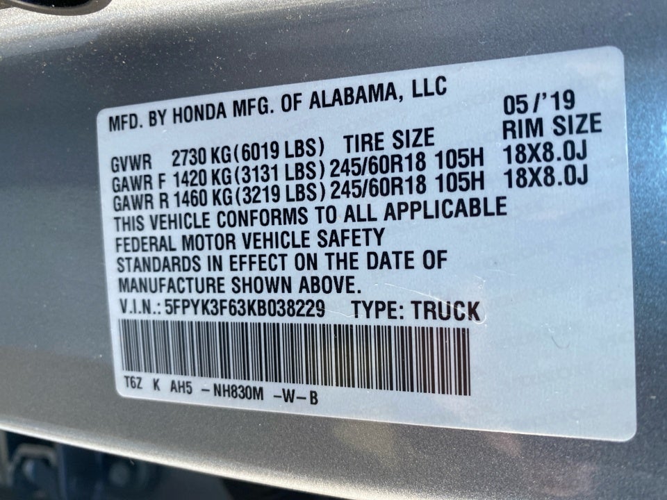 2019 Honda Ridgeline RTL-T