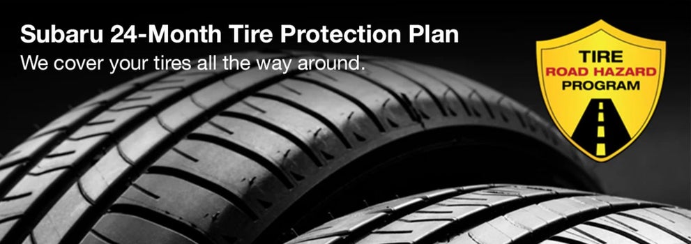Subaru tire with 24-Month Tire Protection and road hazard program logo. | Flow Subaru Burlington in Burlington NC