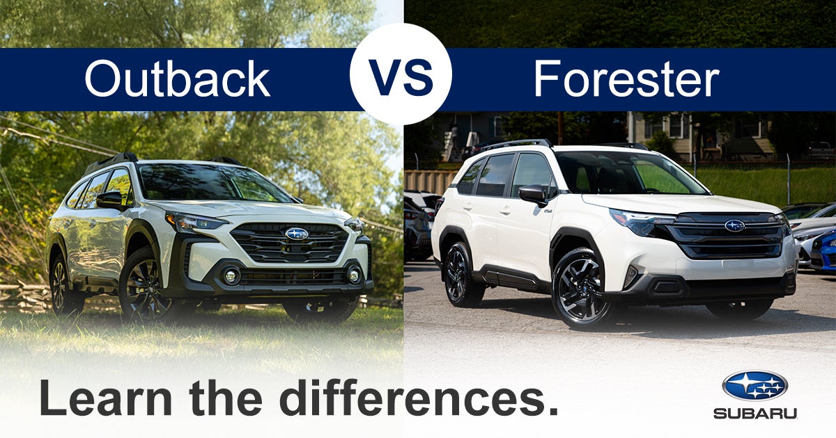 Subaru Forester shown next to a Subaru Outback with text underneath that reads Learn the Differences